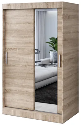 Zdjęcie produktu dla Szafa przesuwna - 120x200cm - Dąb Sonoma - Szafa przesuwna HUGO - z lustrem- do sypialni i garderoby