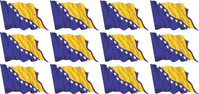 Produktbild von Mini Aufkleber Set - Pack wehend - 50x31mm - selbstklebender Sticker - Bosnia Hesergovina - Self-Adhesive - Flagge / Banner / Standarte fürs Auto, Büro, zu Hause und die Schule - 12 Stück