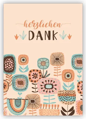 Produktbild von Nette Retro folklore Dankeskarte mit schönen Vintage Blumen: herzlichen Dank