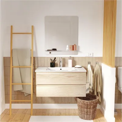 Image de Meuble simple vasque SORRENTO 80cmReproduction chêne avec robinet et miroir