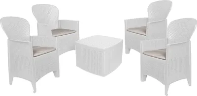 Produktbild von Outdoor Lounge Set Sulzano, Outdoor oder Indoor Lounge Set, 4 Sessel mit Armlehnen und einem Ablagetisch,  Italy, Weiß