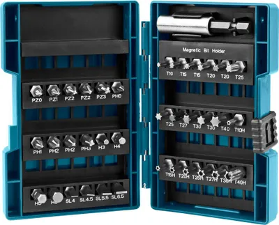 Image de Makita - Jeu de tournevis - 37 pièces - torx, phillips, pozidriv, hex, slot, anti-effraction Torx - Longueur : 25 mm