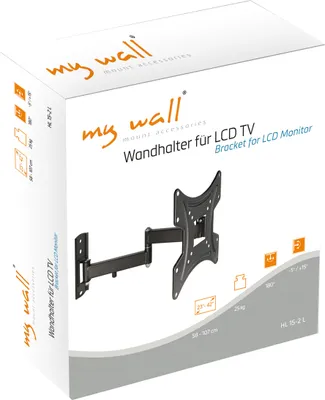 The image shows the packaging of a TV wall mount.
