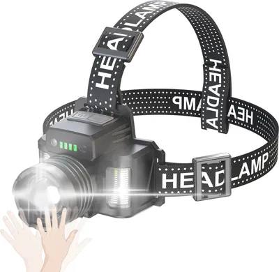 Obrázek produktu pro LED čelovka se senzorem pohybu, vodotěsná, dobíjitelná přes USB, zoomovací čelovka, pracovní světlo, svítilna pro kempování, turistiku, rybaření, cyklistiku