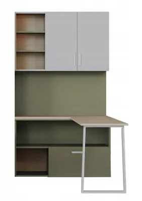 Produktbild von Kompakte Schreibtisch LUMI mit Regal, Schrank, Kinderzimmer, Büroregal (Cashmiere + Grün)