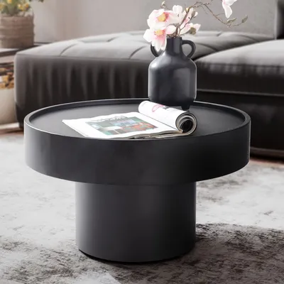 Produktbild von FineBuy Design Couchtisch rund 60 cm Metall schwarz - Handgefertigter Aluminium Wohnzimmertisch in Pilz Form - Moderner Alu Sofatisch - Beistelltisch