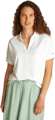 Obrázok produktu pre Tommy Hilfiger, dámske polo tričko s krátkym rukávom, materiál: lyocell, voľný strih, bez gombikov, farba: biela