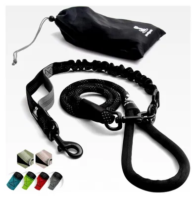 Produktbild von Hundeleine mit Bungee-Verlängerung für große und mittelgroße Hunde mit Ruckdämpfer | Reflektierende elastische Hundeleine zum Spazierengehen (Schwarz, für 1 Hund)