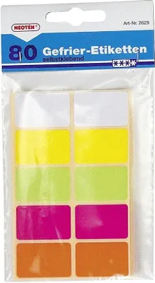 Produktbild von Gefrieretiketten 80er Pack, je 16 in 5 Farben, selbstklebend, Gefrier-Etiketten