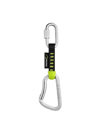 Jim Steel Bent Set II Express-Set von Edelrid; mit gebogenem Karabiner und schwarzem; gelb markiertem Band.