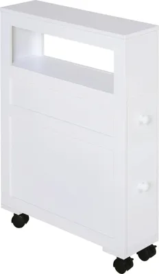 Image de Armoire de salle de bain - Armoire à roulettes - 2 tiroirs et étagère - Étroite 16×52×71,5 cm - Montage nécessaire - Blanc