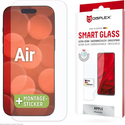 Produktbild von Displex Smart Glass (9H) für Apple iPhone Air, Montagesticker, unzerbrechlich, Apple, iPhone Air, Staubresistent, Kratzresistent, Splitterfrei, Schockresistent, Transparent, 1 Stück(e)