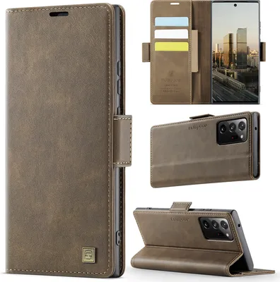 Immagine prodotto di Custodia in pelle per Samsung Galaxy Note20 Ultra / Note 20 Ultra 5G, protezione RFID, chiusura magnetica, slot per carte e supporto Marrone