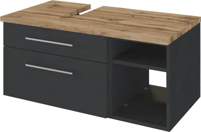 Produktbild von Waschbeckenschrank Dasa (links) 90cm mit 2 Schubladen - graphit/mattgrau