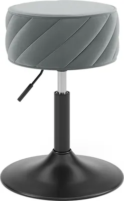 A gray stool with a black base is shown against a white background.