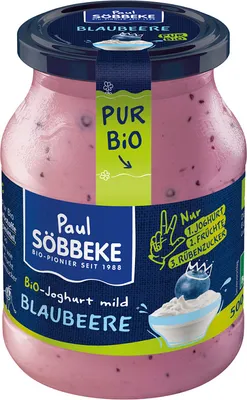 Produktbild von Söbbeke Weidemilch Joghurt mild Blaubeere 3,8% Fett -- 500g