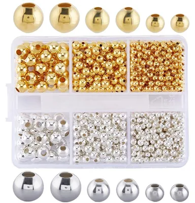 Messingperlen 660 Stück, Gold/Silber, 3/4/6 mm, rund, für Schmuck