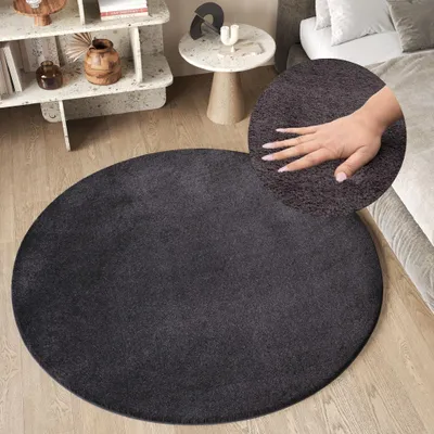 Obrázek produktu pro Tapiso Koberec CUDDLE Round Unicoloured Modern Anthracite Obývací pokoj 80 x 80 cm