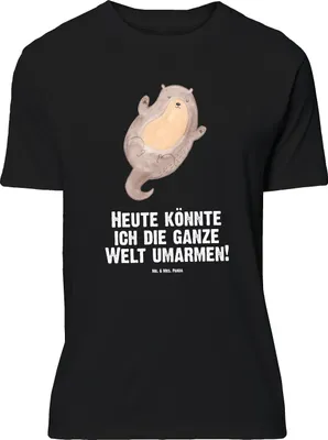 Produktbild von Mr. & Mrs. Panda Größe L T-Shirt Otter Umarmen - Schwarz - Geschenk, Seeotter See, gut Gelaunt, Optimistisch, mit Spruch, Tshirt, Shirt, glücklich, Hallo