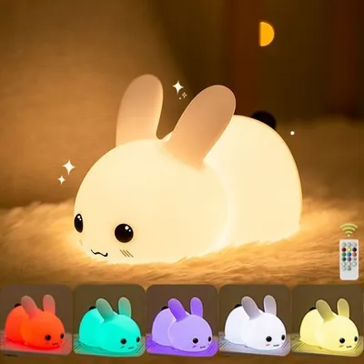 Produktbild von Suesse Rabbit Nachtlicht Warmweisses Nachtlicht mit Beruehrungssensor 5 Lichthelligkeit Weiches Silikon Tier Nachtlampe Handyhalter Nachtbegleiter