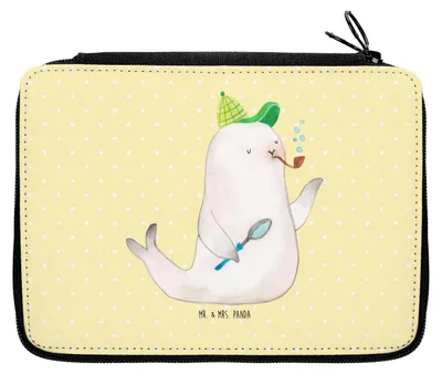 Produktbild von Mr. & Mrs. Panda Schlampermäppchen Robbe Sherlock - Gelb Pastell - Geschenk, Federmäppchen, Etui, Lustige Sprüche, Federtasche, Federmappe, Mäppchen
