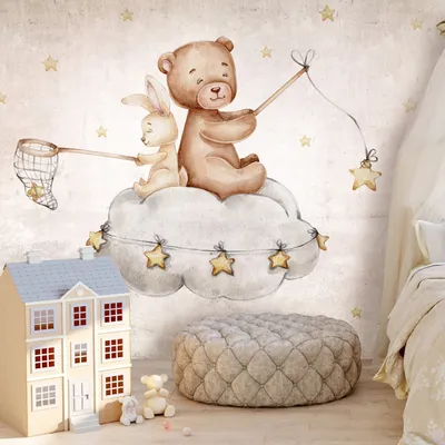 Immagine prodotto di Carta da parati fotografica in tessuto non tessuto per bambini 400x280 cm carta da parati murale XXL orso nuvole cielo animali come dipinto e-C-10001-a-a