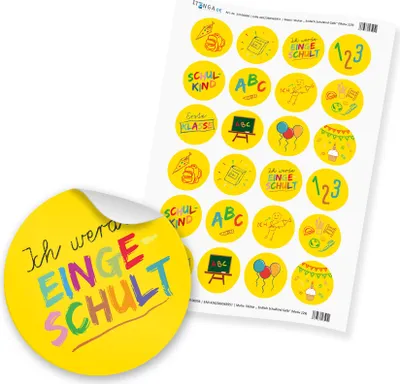Produktbild von 24 x itenga Sticker „Schulanfang“ (Motiv 229) gelb