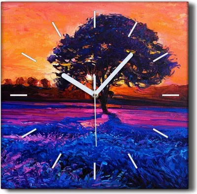 Produktbild von Coloray Hodiny Unikátní 30x30 cm  Tiché hodiny Pro obývací pokoj a kuchyň Nástěnné hodiny Plátno Černé ručičky hodin - Květiny západ slunce