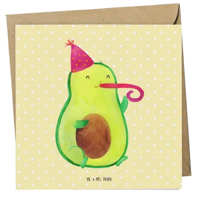 Produktbild von Mr. & Mrs. Panda Grußkarte Avocado Feier - Gelb Pastell - Geschenk, anlasskarte, Glückwunschkarte, Klappkarte, faltkarte, Gute Laune, Party, Fete, Geburtstag, doppelkarte