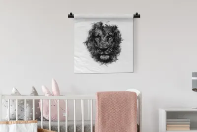 Produktbild von MuchoWow® Wandteppich Wandbehang Löwe - Schwarz - Weiß 60x60 cm Tapisserie Dekoration Wandtuch - Dekorationen - Wand Decke