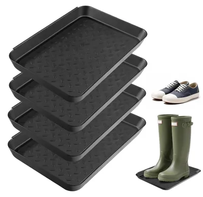 Schuhabtropfschale 4er-Set, 35 x 27,5 x 3 cm, Kunststoff, schwarz