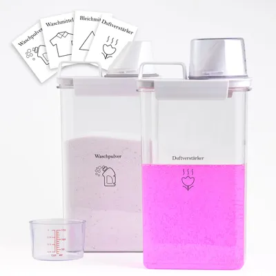 2er-Set Aufbewahrungsboxen für Waschmittel, 2300 ml, mit Etiketten