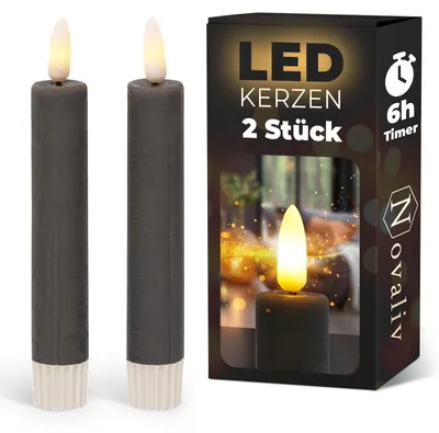 Produktbild von Stabkerzen LED mit Timer GRAU 2er indoor mit Timer Funktion 6 Stunden ECHTWACHS 15cm Höhe für Kerzen 2,2cm Durchmesser 2 AAA Batterien notwendig LED Stabkerzen flackernde Flamme bewegliche Flamme