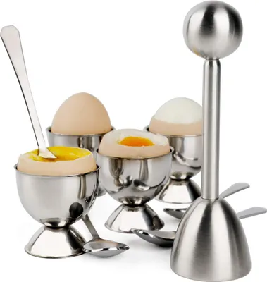 Produktbild von Eieröffner-Set mit 4 Löffeln, 4 Bechern und 1 Schalenentferner, praktisches Frühstücksset für gekochte Eier