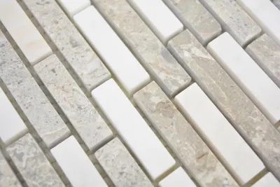 Produktbild von Handmuster Marmor Mosaik Verbund Stein grau weiss Mosaikfliese Wand Fliesenspiegel Küche Bad MOS87-0201_m