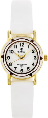 Produktbild von Perfect L248-10 Kinderuhr Mädchen Weiß Gold Quarz Lederarmband WR30 wasserdicht Kommunionsuhr mit Mineralglas Elegant