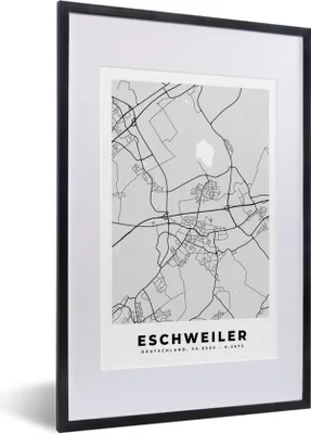 Produktbild von MuchoWow® Gerahmtes Poster Stadtplan - Eschweiler - Karte - Deutschland - Karte 40x60 cm - Poster mit Schwarzem Bilderrahmen Wandposter Rahmen Foto Bilder - Poster in Rahmen
