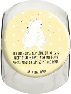 Produktbild von Mr. & Mrs. Panda Lebensmittelbehälter Eisbär Umarmen XL 2000ml - Gelb Pastell - Geschenk, Tiermotive, Bonbonglas, schraubglas, Aufbewahrungsdose, Vorratsglas, Kaffeedose