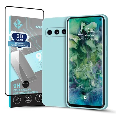 Produktbild von Hülle für Samsung Galaxy S10 mit 9H Displayglas Displayschutz Case Cover Bumper Smartphone Softgrip Schutzhülle Farbe: Hellblau