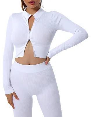 Image de Ensemble de sport pour femmes, composé d'un haut à manches longues et d'un bas taille haute