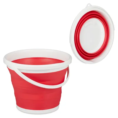 Obrázok produktu pre 2 x skladací vedro, 10 l vedro na čistenie, skladacie pre úsporu miesta, skladacie vedro pre domácnosť, auto a kempovanie, červené