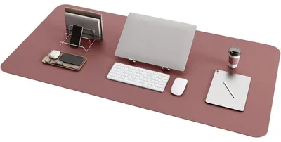 Immagine prodotto di Tappetino per scrivania, poggiapolsi, in pelle, ecopelle, color rosa scuro, dimensioni 100x50 cm