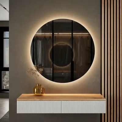Produktbild von Planetmöbel AMYRA Konsolentisch 100 cm in Gold Eiche / Weiß mit LED Spiegel NOVA 80cm