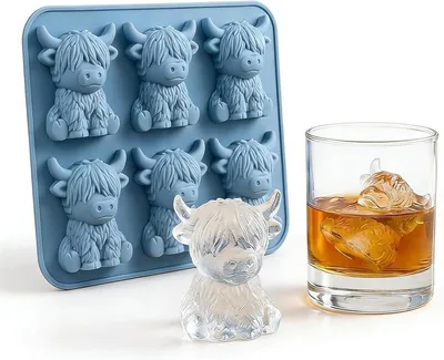 Eiswürfelform Highland-Rind, 3D, Silikon, 6 Fächer, wiederverwendbar