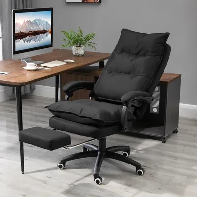 Produktbild von Sweiko Bürostuhl mit Massagefunktion, Ergonomischer Schreibtischstuhl mit Liege- & Drehfunktion, mit Fußstütze, Schwarz