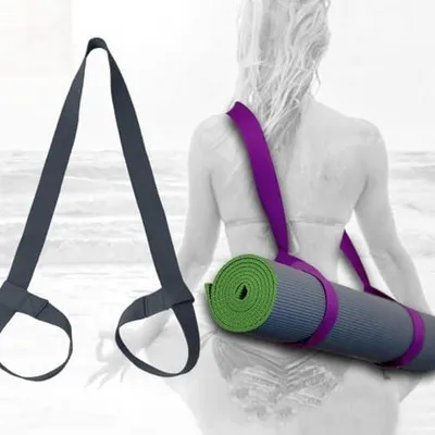 Produktbild von 2 verstellbare Yogamattengurte aus strapazierfähiger Baumwolle für Fitnessübungen und Stretching in Schwarz