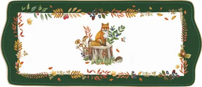 Produktbild von Kuchenplatte Forest Dream mit Fuchs und Blättern 35x15cm Porzellan Easy Life