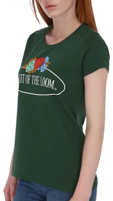 Produktbild von Fruit of the Loom Damen T-Shirt mit großem Vintage-Logo Farbe: flaschengrün Größe: XS