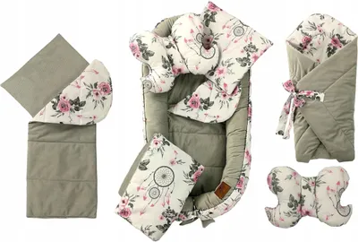 Produktbild von 7 tlg SET für Neugeborene Babynestchen Babybett 10in1 Babynest Kinderbett Kokon zum schlafen 110x60cm Babynest + Matratze + Decke + 2xKissen + Einlage