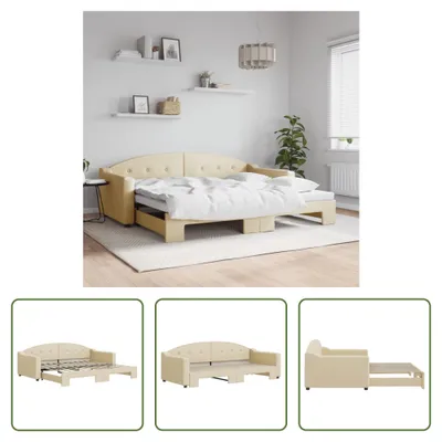 Produktbild von The Living Store Tagesbett Ausziehbar Creme 90x200 cm Stoff